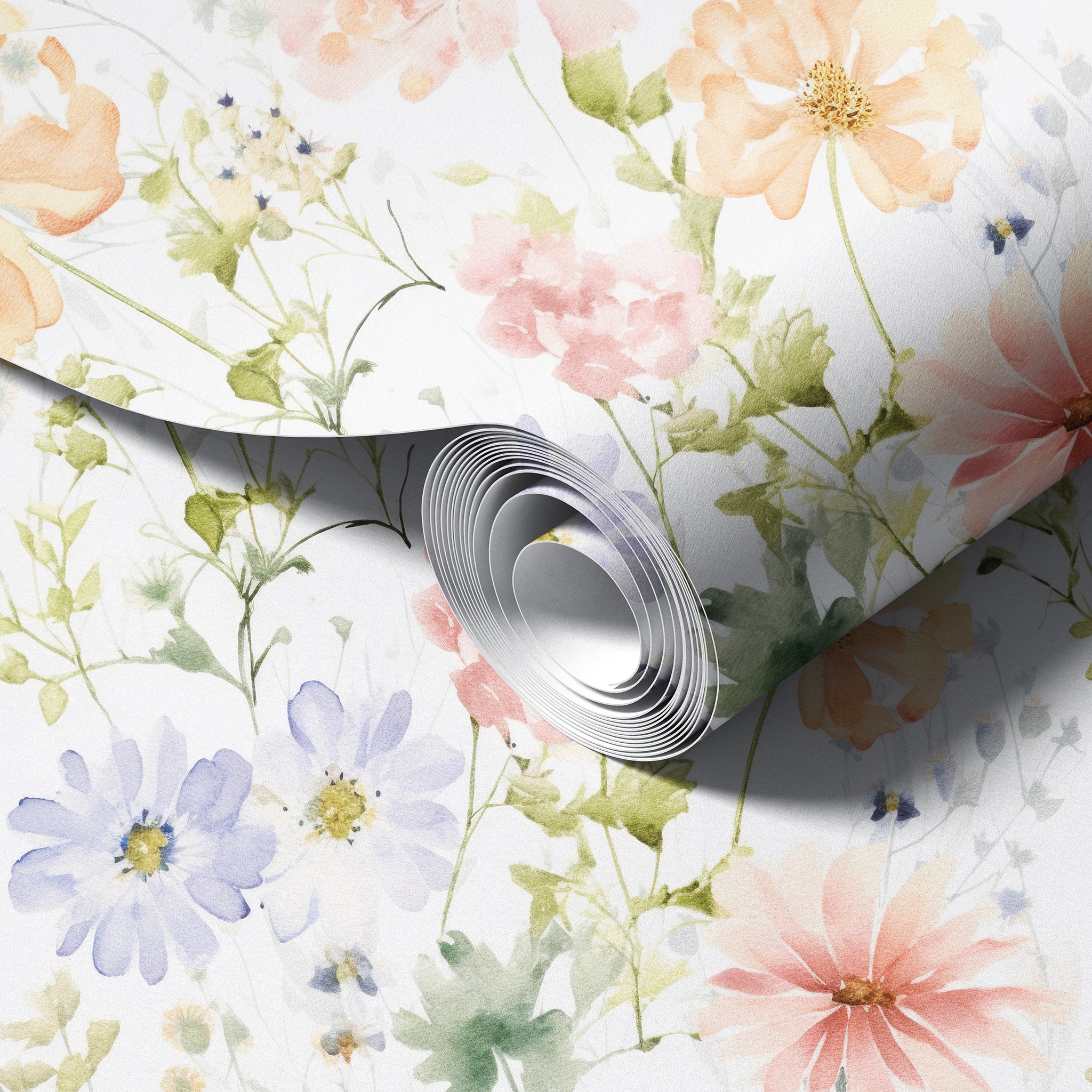 Pastel Spring Flowers peel and stick wallpaper room mockup
